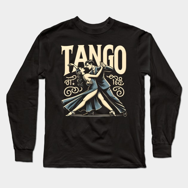 Vintage Tango Milonga Embrace Long Sleeve T-Shirt by ravensart